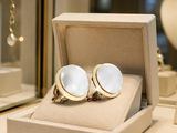 two rings in a box on display in a jewelry store