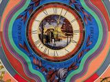 an image of a painting of a clock with many different designs on it