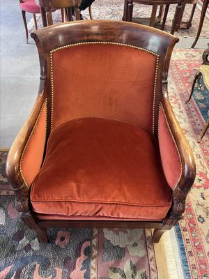 Fauteuil gondole support d'accotoir dauphin acajou velours s…