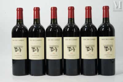 six bouteilles de vin rouge sont alignées
