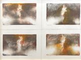 quatre dessins de couleurs différentes représentant une femme en robe blanche et un homme en robe rouge