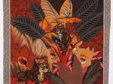 an image of a tapestry with a leopard and flowers on it