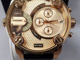 michael korsch watch with gold dial and black leather strap