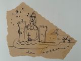 a drawing of a woman sitting on a table