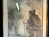 dessin représentant un homme tenant un couteau devant un dessin représentant un ours