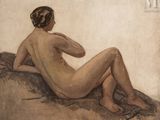 une image représentant un tableau d'une femme nue assise sur un rocher