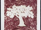 an image of a drawing of a tree with birds flying around it