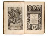 un vieux livre sur lequel figure l'image d'un homme tenant une horloge