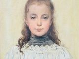painting of a young girl holding a doll in her hands