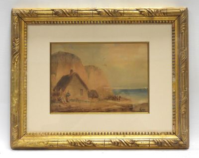 une image d'une photo d'un tableau représentant une maison sur la plage