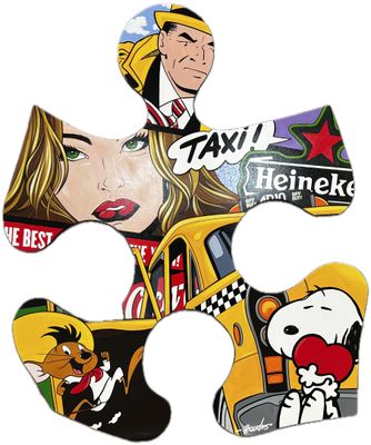 two pieces of a puzzle puzzle with a picture of a woman and a man on it