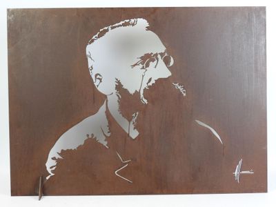 a picture of a man smoking a cigarette on a wall