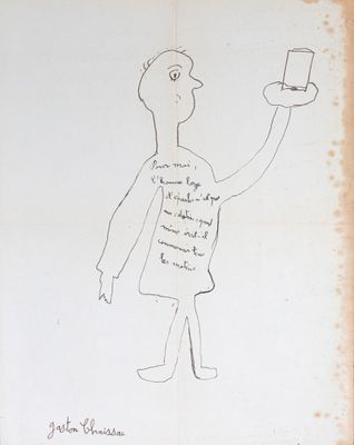 drawing of a man holding a glass and a cigarette in his hand