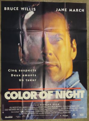 a movie poster for color of night starring bruce willis and jane march