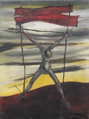une image représentant un tableau où l'on voit un homme tenant un drapeau rouge