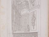 an old book with a drawing of a room inside of it