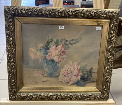 a picture of a painting of flowers in a vase on a table