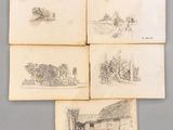 quatre dessins représentant une maison et un jardin dans un livre