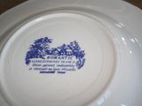 a blue and white plate with a picture of a castle on it