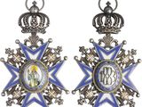 une paire de médailles bleues et blanches surmontées d'une couronne