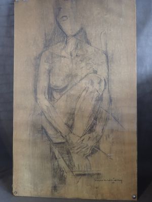 MARCEL DEVIERS Nu féminin, fusain, SBD, 100 x 60cm (accident…