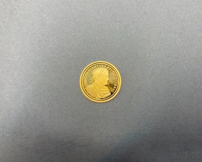 gros plan d'une pièce d'or sur une surface grise
