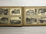 an open book with pictures of people and buildings on it
