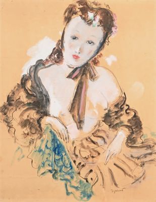 une image représentant un tableau d'une femme en robe marron