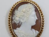 a close up of a picture of a woman ' s head in a gold frame