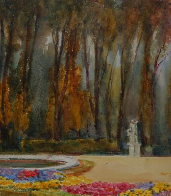 Isidore ROSENSTOCK (1880-1956), Bassin et statue dans le parc de Versa