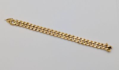 a gold chain bracelet on a white background