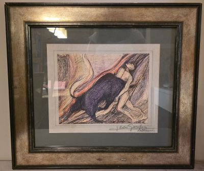 tableau représentant une femme en robe violette, adossée à un mur