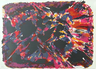 une peinture abstraite représentant un carré rouge et noir sur fond noir