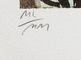 a drawing of a man riding a horse in the snow