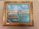 une image d'un tableau représentant un bateau dans l'eau