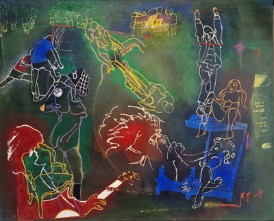 an image of a painting of a group of people playing instruments