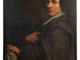 a painting of a man holding a skull in his hand