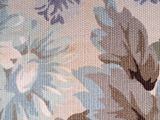 a close up of a blue and white floral print fabric