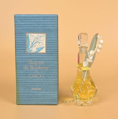 a bottle of perfume next to a box of perfume