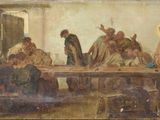 une image d'un tableau représentant un groupe de personnes assises autour d'une table