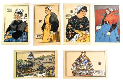 several cards with pictures of a woman and a man on them