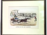 tableau représentant une calèche tirée par des chevaux et conduite par un homme à cheval