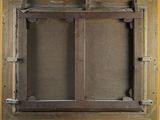 painting of a wooden frame with a window in the middle of it