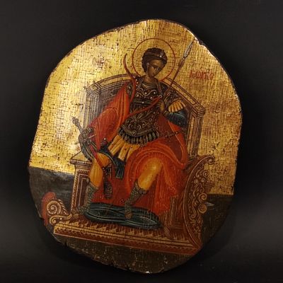 École Grecque du XXe siècle Icône représentant Saint Georges - Photo 1