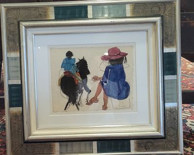 une photo d'une photo représentant une femme à cheval