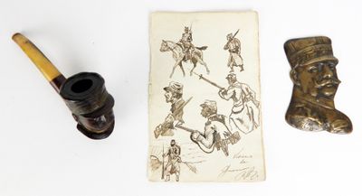 un dessin représentant un homme, avec une pipe à côté
