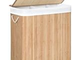 bamboo laundry hamper with lid and lid open