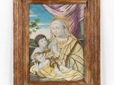 a painting of a woman holding a child in her lap
