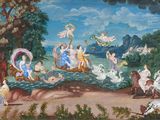 un tableau représentant un groupe de personnes à bord d'un bateau