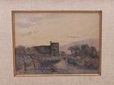 une image d'une photo d'un tableau représentant une maison sur une colline